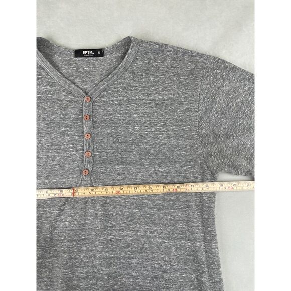 EPTM Shirt Mens M Heather Gray Longline Curved Hem Henley Short Sleeve Made USA - Picture 4 of 6